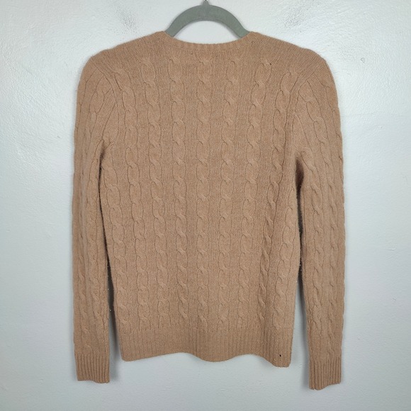 Polo Ralph Lauren Sweater Womens Small Tan Cable Knit V Neck Wool Cashmere FLAWS - Picture 6 of 11